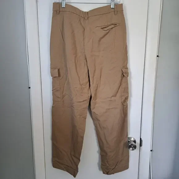 Old Navy Extra High Rise Taylor Straight Trouser Pants Tan Cargo Women's Medium - Picture 2 of 7